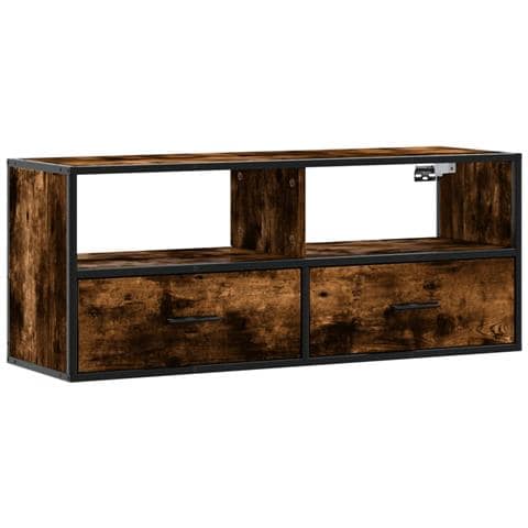 Mobile Tv Rovere Fumo 100x31x39,5cm Legno Multistrato E Metallo - Foto 2