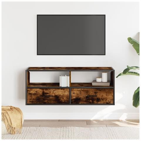 Mobile Tv Rovere Fumo 100x31x39,5cm Legno Multistrato E Metallo - Foto 3