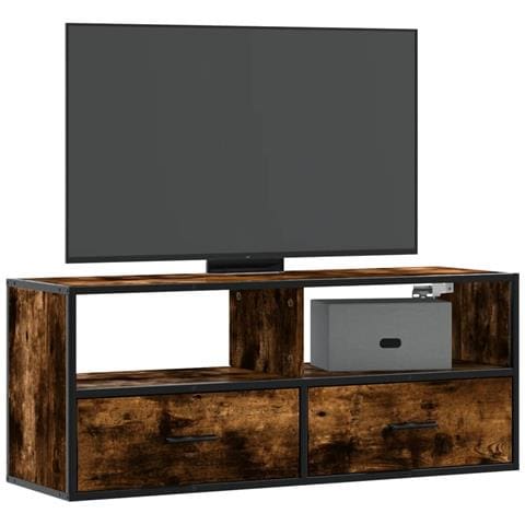 Mobile Tv Rovere Fumo 100x31x39,5cm Legno Multistrato E Metallo - Foto 1