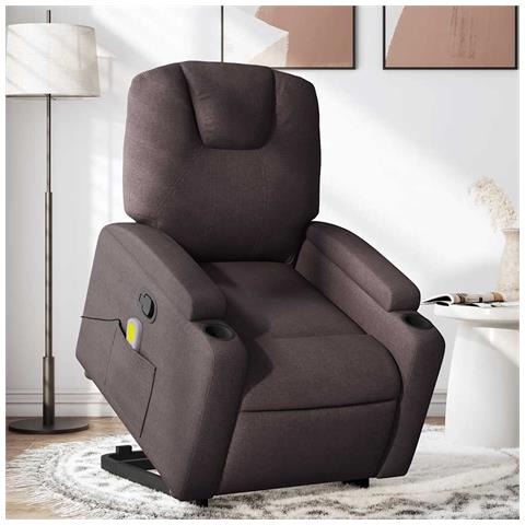 Lusso Casadino -  Poltrona Alzapersona Massaggi Reclinabile Marrone Scuro Tessuto - Foto 8