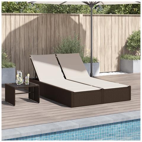 Lettino Prendisole Con Cuscini Marrone In Polyrattan - Foto 8