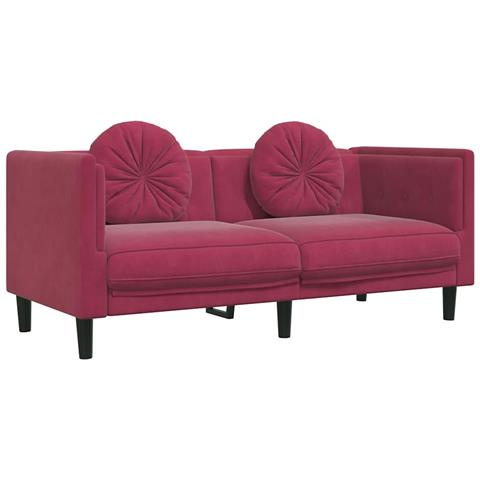 Divano con Cuscini 2 Posti Rosso Vino in Velluto - Foto 1