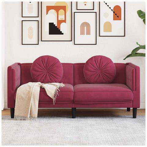 Divano con Cuscini 2 Posti Rosso Vino in Velluto - Foto 2