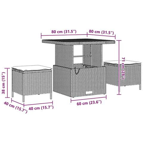 Set da giardino con 9 pezzi e cuscini in grigio poly rattan e acacia, Set da pranzo da giardino con 3 pezzi e cuscini in grigio poly rattan e acacia - Foto 9