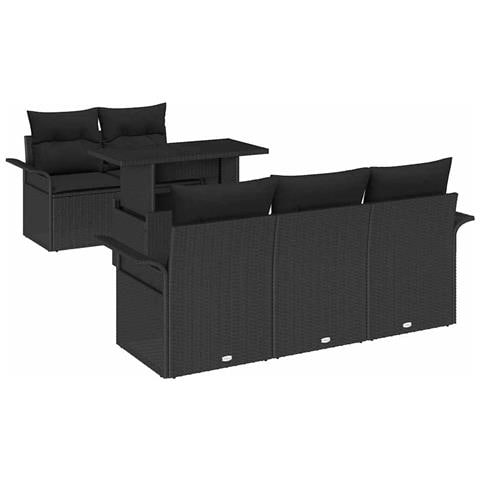 Set divano da giardino 6 pezzi con cuscini Black Poly Rattan - Foto 1