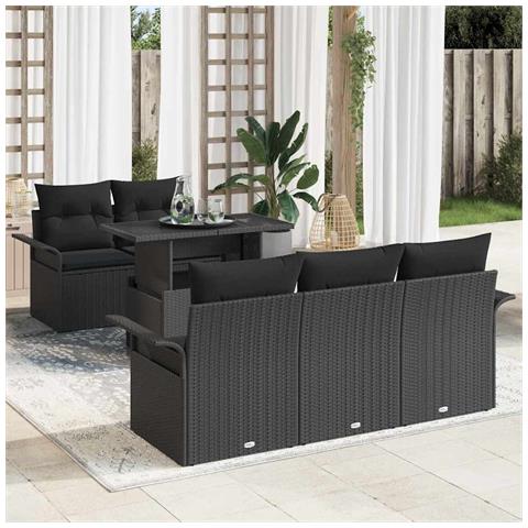 Set divano da giardino 6 pezzi con cuscini Black Poly Rattan - Foto 2