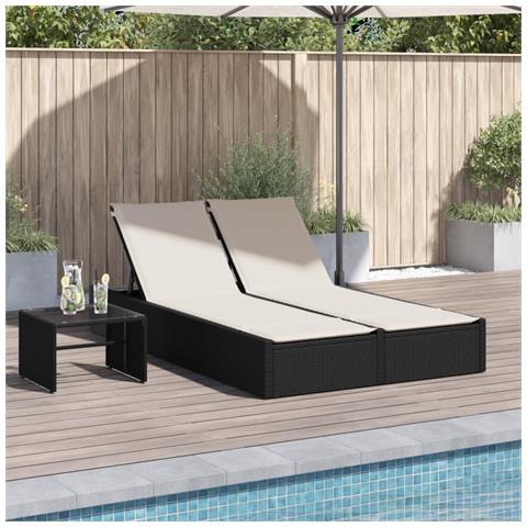 Lettino Prendisole Doppio con Cuscini Nero in Polyrattan - Foto 2