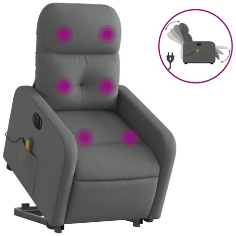 Poltrona Alzapersona Massaggi Elettrica Grigio Scuro Tessuto - Foto 1
