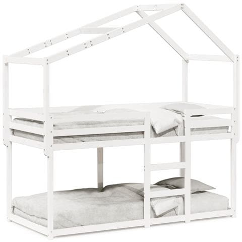 Letto a Castello con Tetto Bianco 75x190 cm Legno Massello Pino - Foto 1