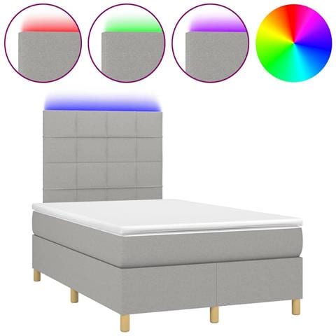 Letto a Molle Materasso e LED Grigio Chiaro 120x190 cm Tessuto - Foto 1