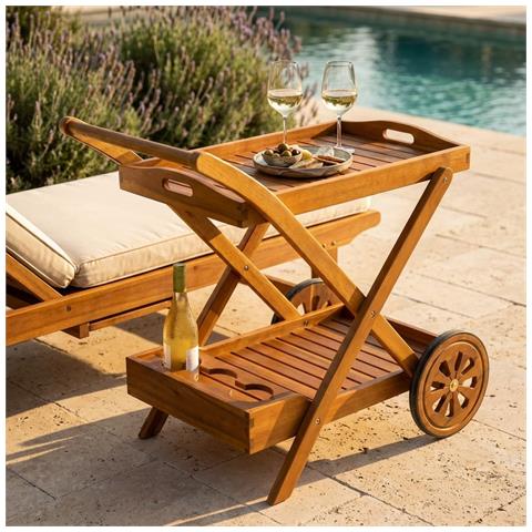Podium - Carrello Da Giardino Portavivande In Legno Massiccio Di Acacia - Foto 2