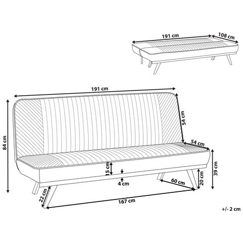 Divano Letto 2 Posti Kalfafel Tessuto Grigio - Foto 5
