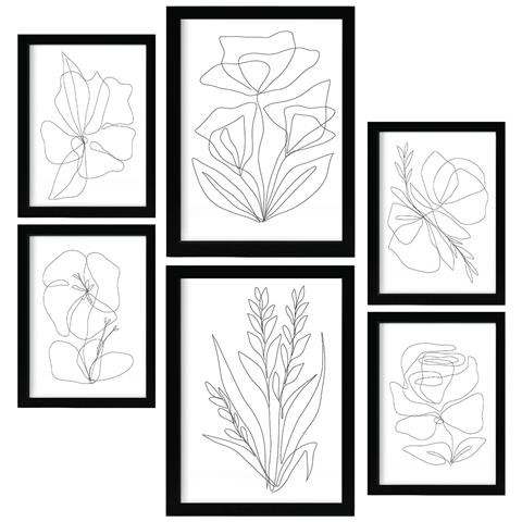 Set Di 6 Stampe Piacevoli Dipinti Decorativi Astratti Con Fiori E Estetiche Per Il Tuo Soggiorno A3 & A4 Cornice Nera - Foto 1