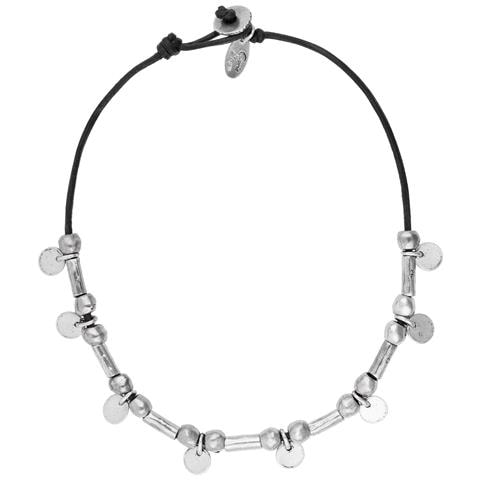 Collana Girocollo In Pelle Nera Con Mini Medaglie Argentate - Foto 1