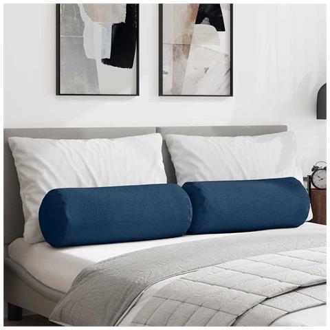 Cuscini a rullo 2 pcs Blu Ø 25 x 70 cm Tessuto - Foto 2