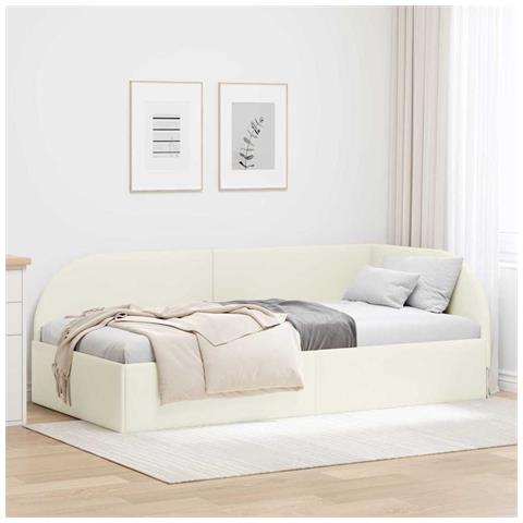 Cornice del letto ad angolo Crema 90 cm x 190 cm Tessuto - Foto 2