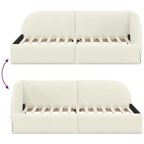 Cornice del letto ad angolo Crema 90 cm x 190 cm Tessuto - Foto 9