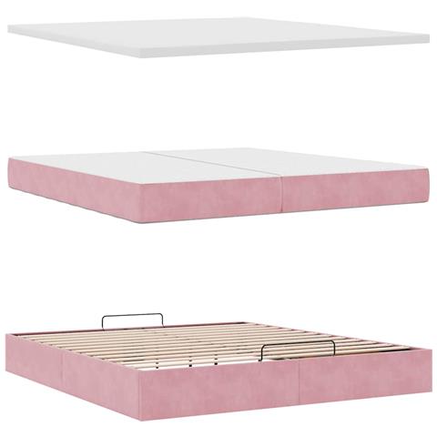 Struttura Letto Pouf con Materassi Rosa 200x200 cm Velluto - Foto 9