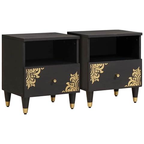 Armadio da Notte con cassetto 2 pcs Nero 40 x 33 x 46 cm - Foto 1