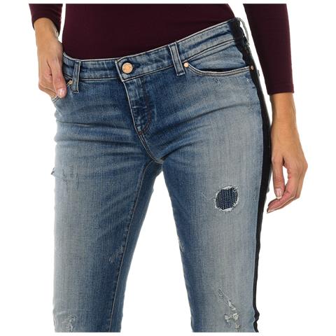 Pantaloni Lunghi Da Donna In Denim Effetto Consumato E Strappato 6y5j06-5d2zz - Foto 3