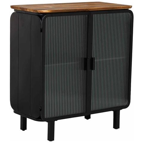 Vetrina In Metallo, Legno E Vetro Con 2 Porte 72x37x81h Cm - Nero - Foto 1