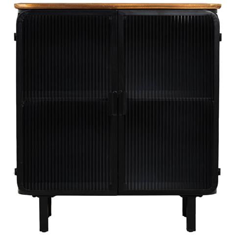 Vetrina In Metallo, Legno E Vetro Con 2 Porte 72x37x81h Cm - Nero - Foto 2