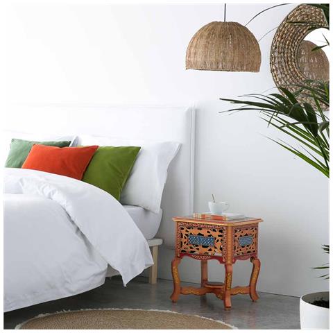 Comodino In Legno Verniciato Fatto A Mano Con 1 Cassetto Marrone 38x38x44,5 - Foto 2