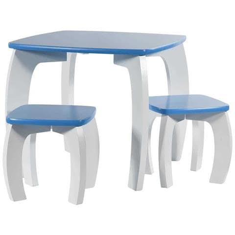 Set Tavolo E 2 Sgabelli In Legno Bianchi /blu 96x48x42 H Cm - Foto 1