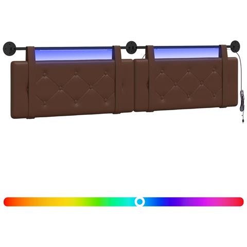 Testiera sospesa Con luce LED Marrone Similpelle - Foto 1