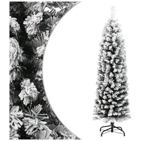 Albero di Natale Sottile con Neve Fioccata Verde 120 cm PVC - Foto 1