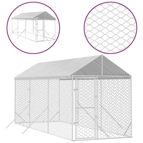 Cuccia Cani Da Esterno Tetto Argento 2x6x2,5 M Acciaio Zincato - Foto 1