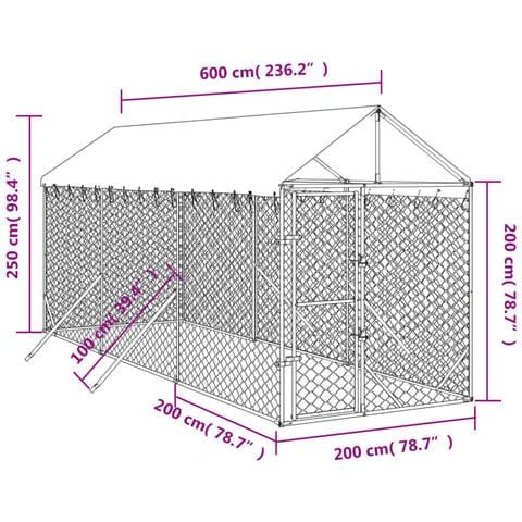 Cuccia Cani Da Esterno Tetto Argento 2x6x2,5 M Acciaio Zincato - Foto 3
