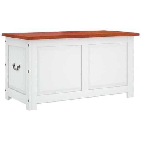 Cassapanca Con Coperchio Marrone E Bianco Legno Massello Acacia - Foto 2