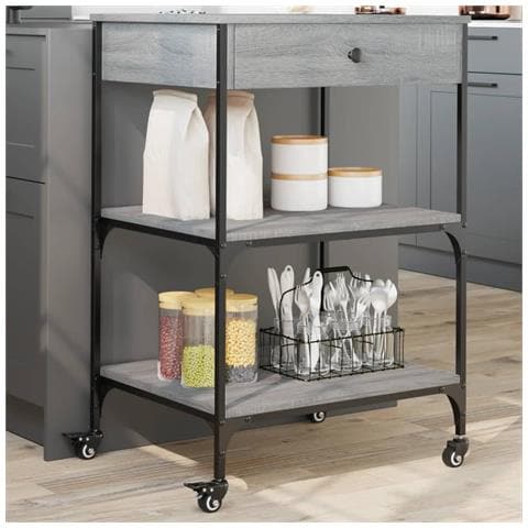 Carrello Da Cucina Grigio Sonoma 60x48x89,5cm Legno Multistrato - Foto 1