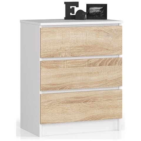 Cassettiera K60, 3 cassetti, 60x40x77 cm, Colore Bianco e Sonoma Quercia - Foto 1
