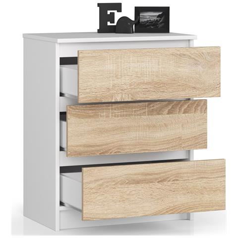 Cassettiera K60, 3 cassetti, 60x40x77 cm, Colore Bianco e Sonoma Quercia - Foto 2