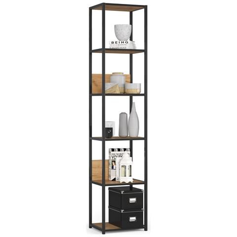 Scaffale stile loft con ripiani in legno, 6 ripiani, 40x32x192 cm, Colore Nero e Quarcia Craft - Foto 1
