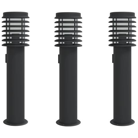 Lampade Da Terra Per Esterni Con Presa 3 Pz Nere 60 Cm Acciaio - Foto 2