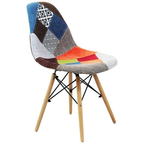 Sedia Da Interno In Legno E Seduta Multicolor In Tessuto Patchwork Con Tiranti In Acciaio Shooty - Foto 1