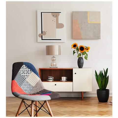 Sedia Da Interno In Legno E Seduta Multicolor In Tessuto Patchwork Con Tiranti In Acciaio Shooty - Foto 7