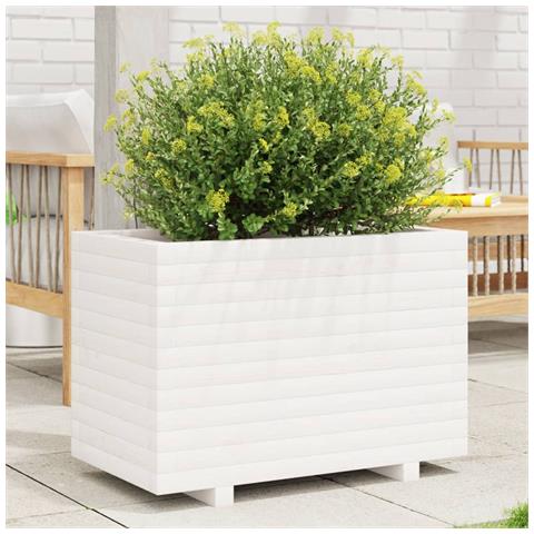 Fioriera Da Giardino Bianca 70x40x49,5cm Legno Massello Di Pino - Foto 1