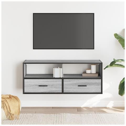 Mobile Tv Grigio Sonoma 100x31x39,5cm Legno Multistrato Metallo - Foto 3