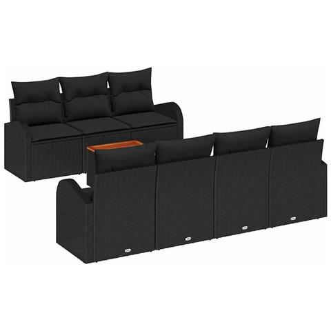 Set di Sofà da Giardino  con Cuscini Nero Poly Rattan Acacia, Sofà da Giardino a 2 Posti  con Storage & Cuscini Nero Poly Rattan - Foto 1