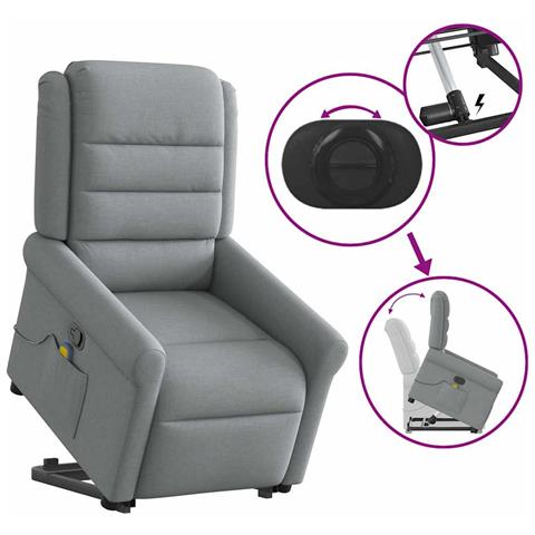 Poltrona Alzapersona Massaggi Reclinabile Grigio Chiaro Tessuto - Foto 9