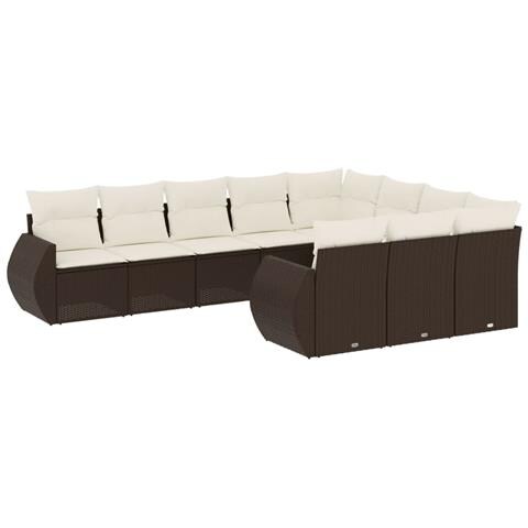 Set Divani da Giardino 10pz con Cuscini in Polyrattan Marrone - Foto 1