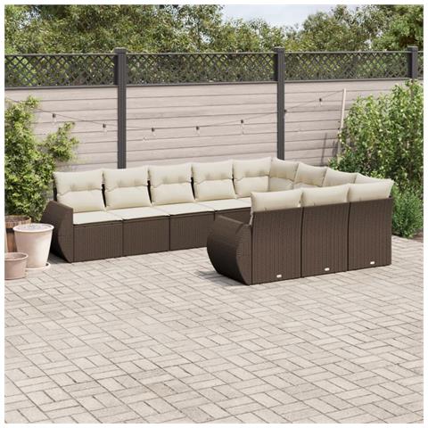 Set Divani da Giardino 10pz con Cuscini in Polyrattan Marrone - Foto 2