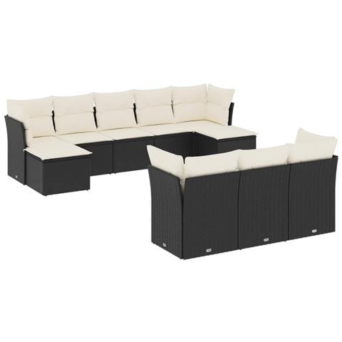 Set Divani da Giardino 10pz con Cuscini in Polyrattan Nero - Foto 1