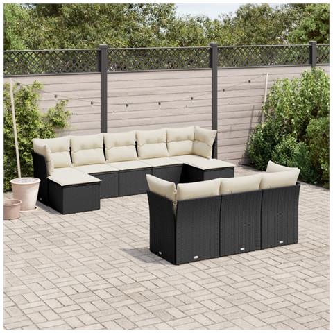 Set Divani da Giardino 10pz con Cuscini in Polyrattan Nero - Foto 2