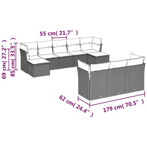 Set Divani da Giardino 10pz con Cuscini in Polyrattan Nero - Foto 3