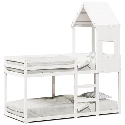 Letto a Castello con Tetto Bianco 75x190 cm Legno Massello Pino - Foto 1
